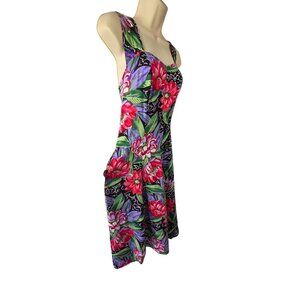 Madison Wells 90s Floral 100% Rayon Sundress Size 5/6 Sweetheart Neck Tropical